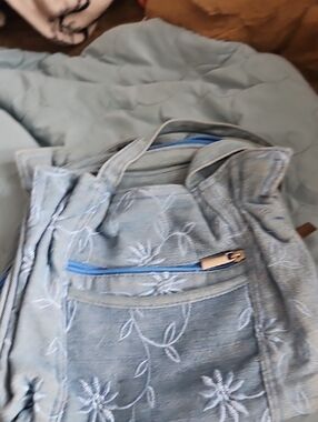 Light Blue Floral Embroidered Jean Purse